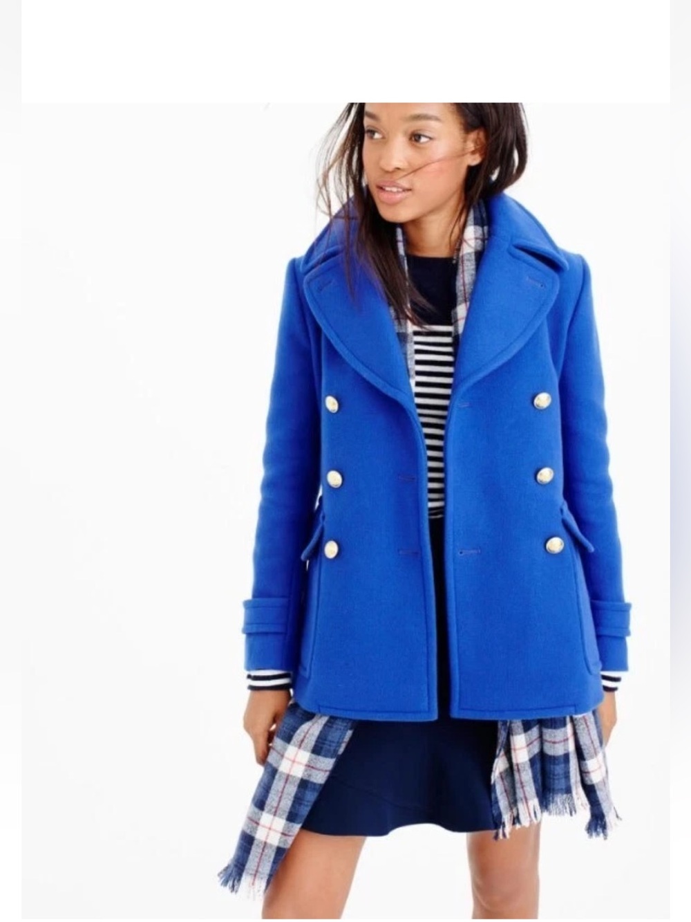 J Crew Majesty Stadium Cloth by Nello Gori Cobalt Blue Wool Pea Coat Size 10